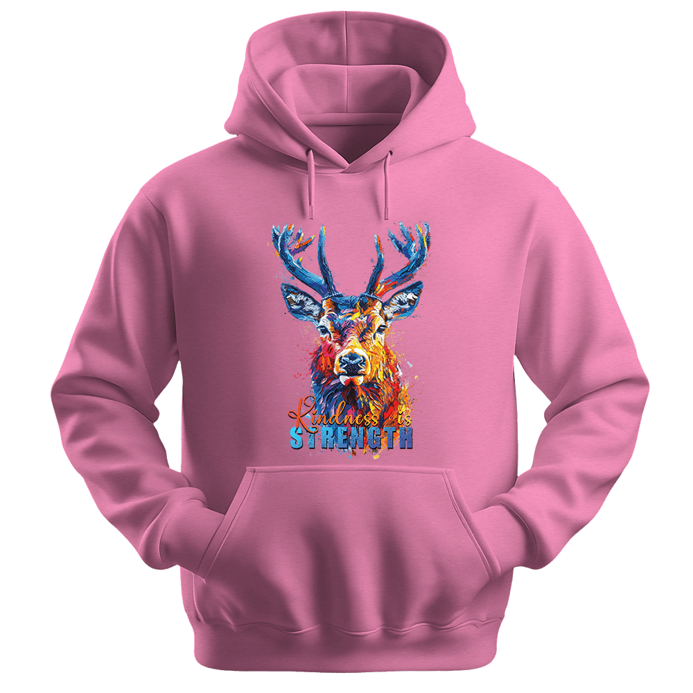 Kindness Is Strength - Deer Unisex Hoodie - Positive Hoodie - Unisex Hoodie | Gildan 18500 - Safety Pink. - S