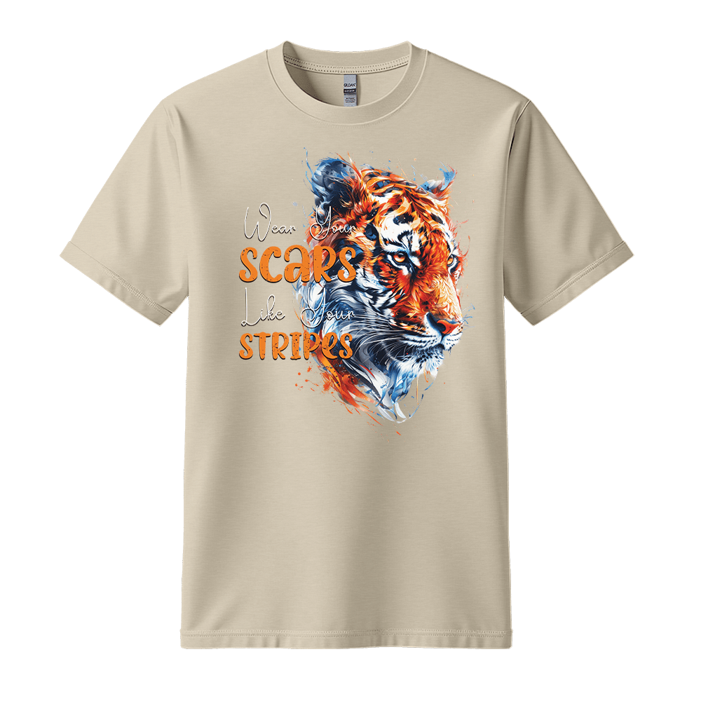 Wear Your Scars, Like Your Stripes - Tiger Unisex T-Shirt - Statement Shirt - Standard (G5000) - Sand - S