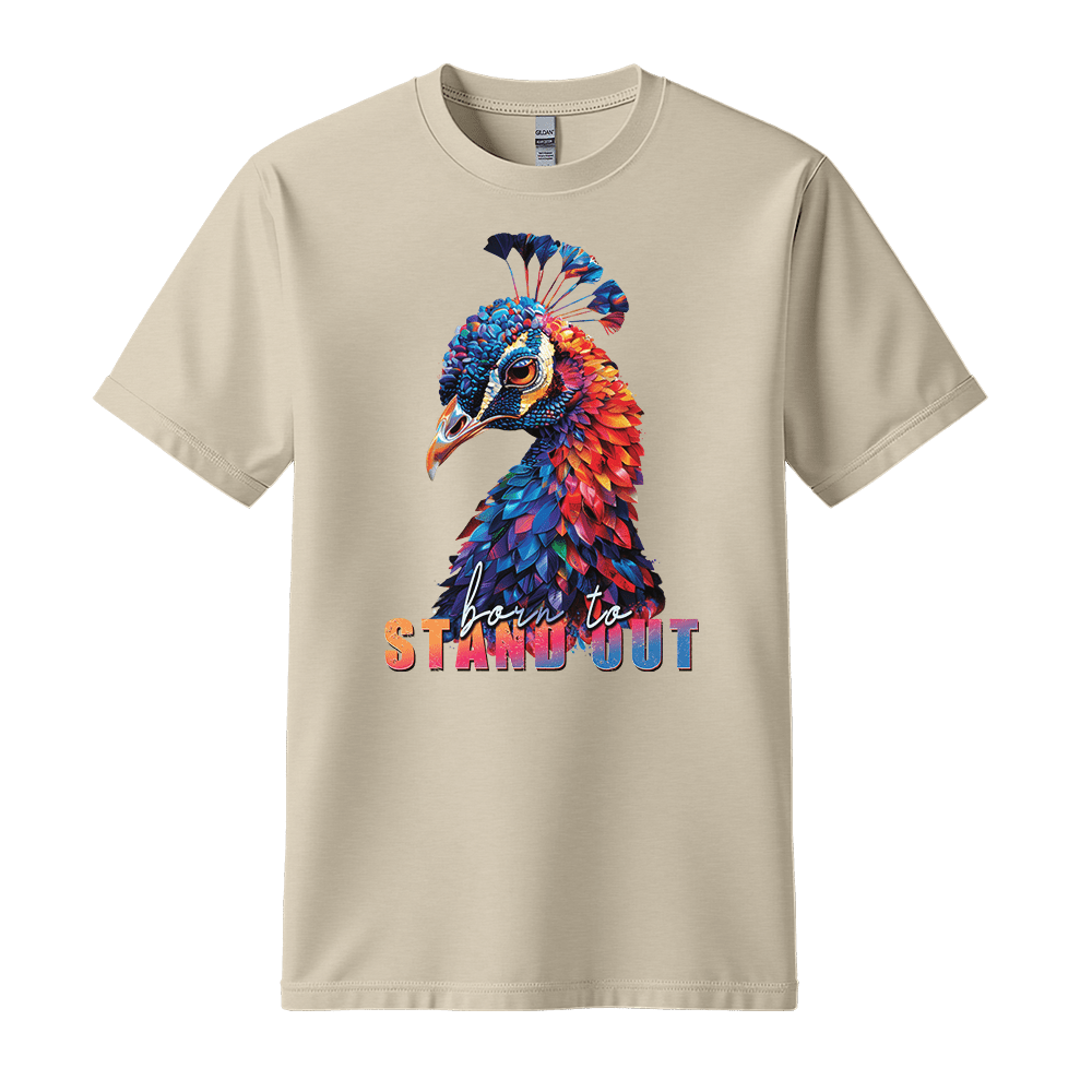 Born To Stand Out - Peacock Unisex T-Shirt - Statement Shirt - Standard (G5000) - Sand - S