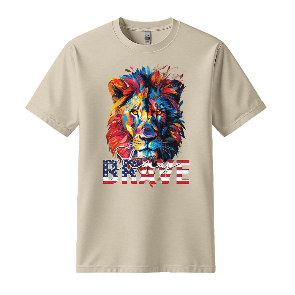 Stay Brave - Lion Unisex T-Shirt - Statement Shirt - Standard (G5000) - Sand - S