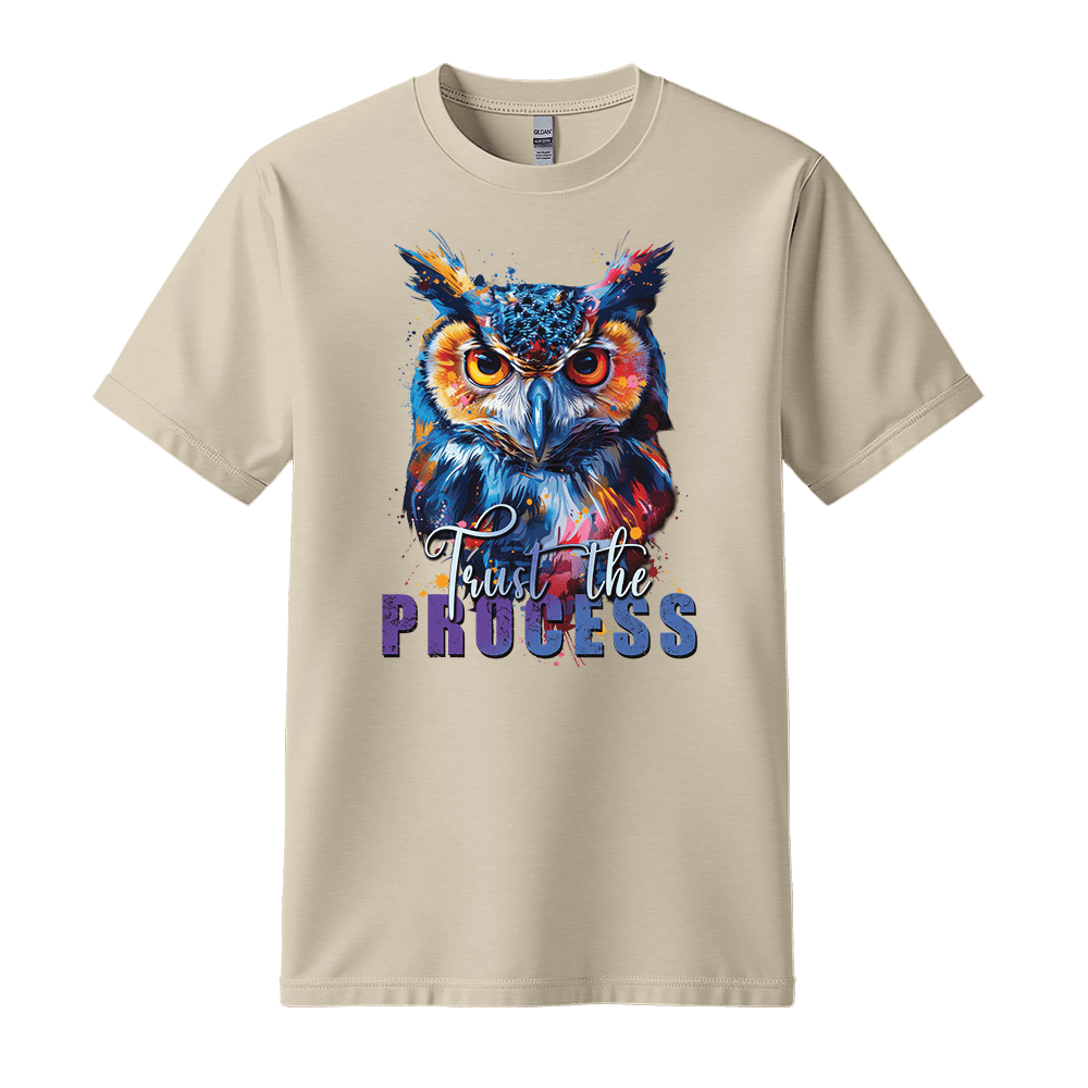 Trust The Process - Owl Unisex T-Shirt - Message Shirt - Standard (G5000) - Sand - S