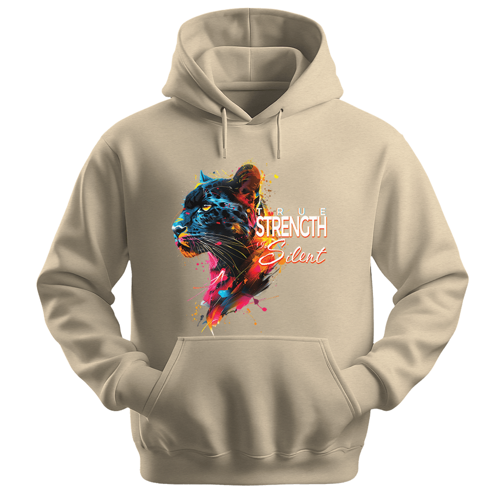 True Strength Is Silent - Panther Unisex Hoodie - Statement Hoodie - Unisex Hoodie | Gildan 18500 - Sand. - S