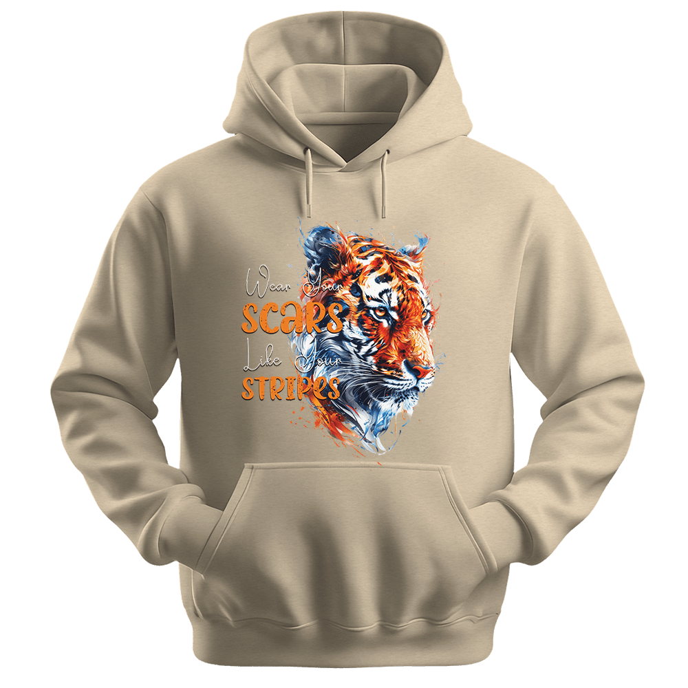 Wear Your Scars Like Your Stripes - Tiger Unisex Hoodie - Statement Hoodie - Unisex Hoodie | Gildan 18500 - Sand. - S