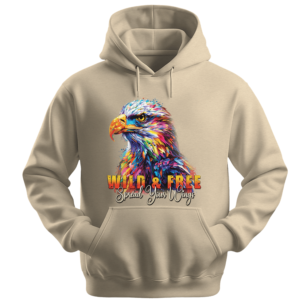 Wild & Free Spread Your Wings - Eagle Unisex Hoodie - Inspirational Apparel - Unisex Hoodie | Gildan 18500 - Sand. - S