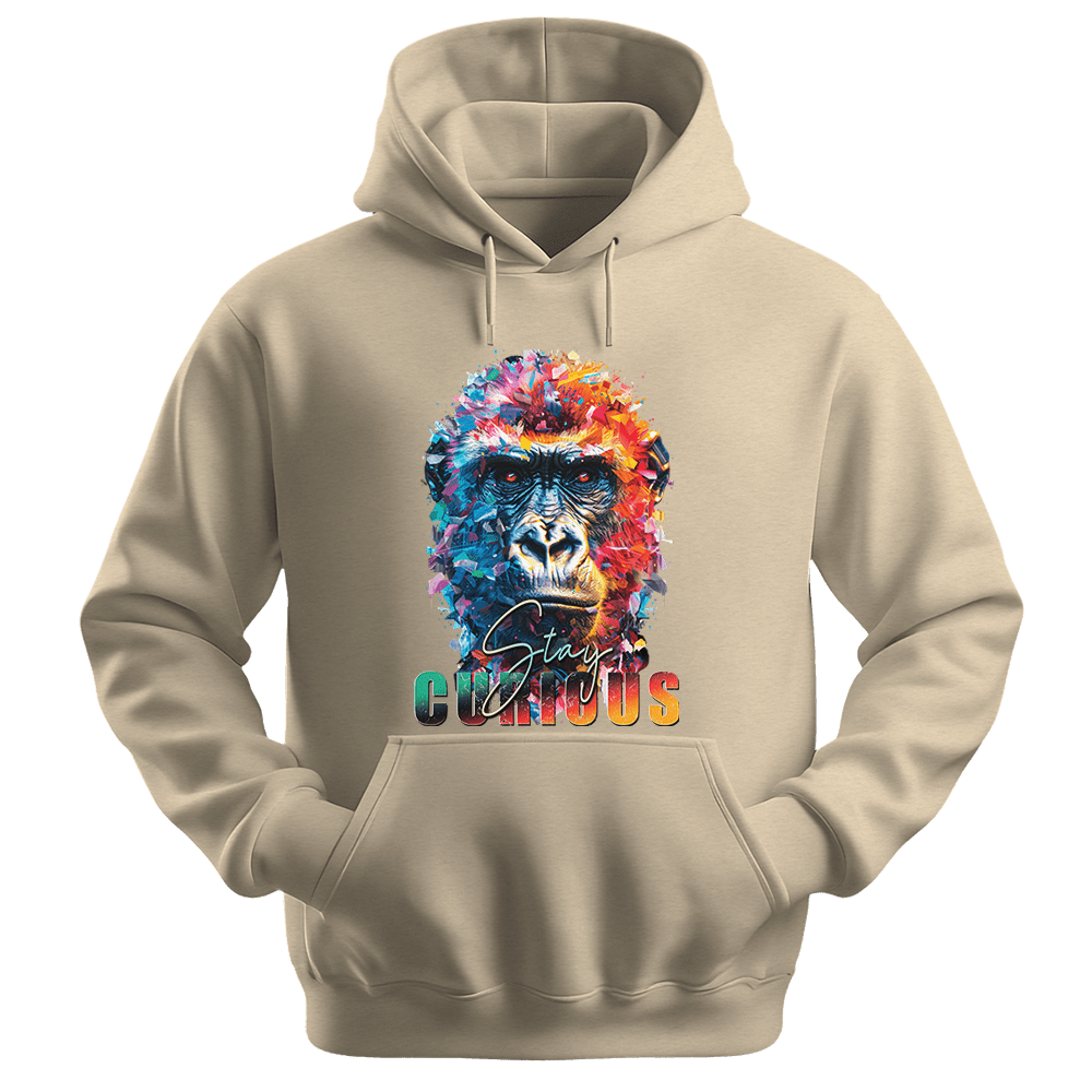 Stay Curious - Gorilla Unisex Hoodie - Positive Hoodie - Unisex Hoodie | Gildan 18500 - Sand. - S