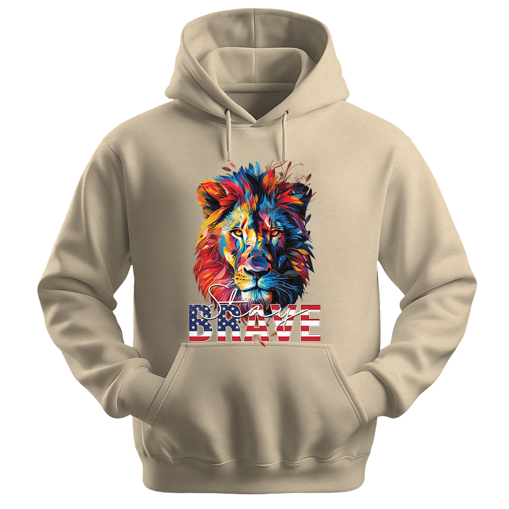 Stay Brave - Lion Unisex Hoodie - Statement Hoodie - Unisex Hoodie | Gildan 18500 - Sand. - S