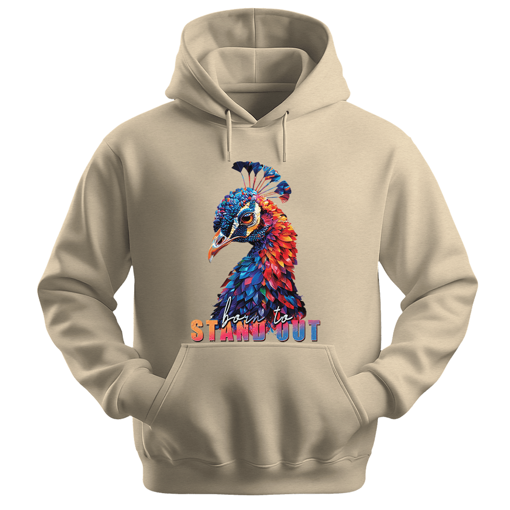 Born To Stand Out - Peacock Unisex Hoodie - Statement Hoodie - Unisex Hoodie | Gildan 18500 - Sand. - S