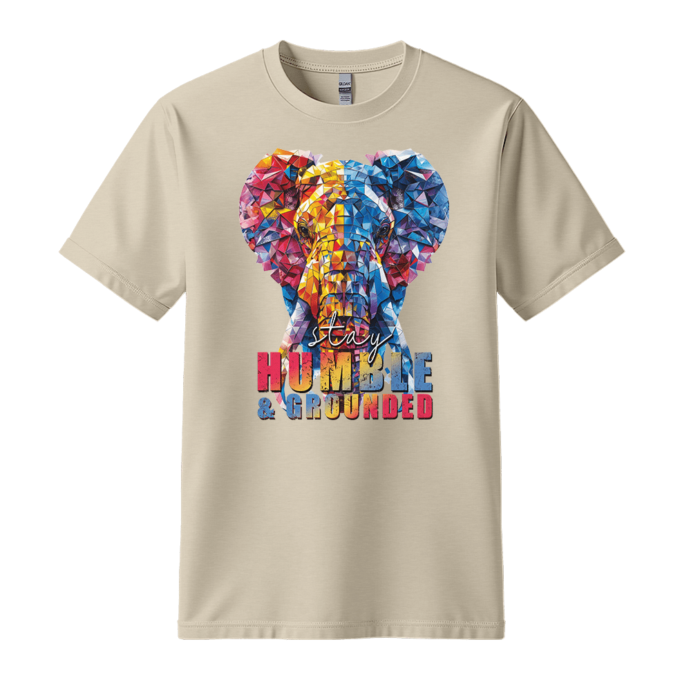 Stay Humble & Grounded - Elephant Unisex T-Shirt - Positive Shirt - Standard (G5000) - Sand - S