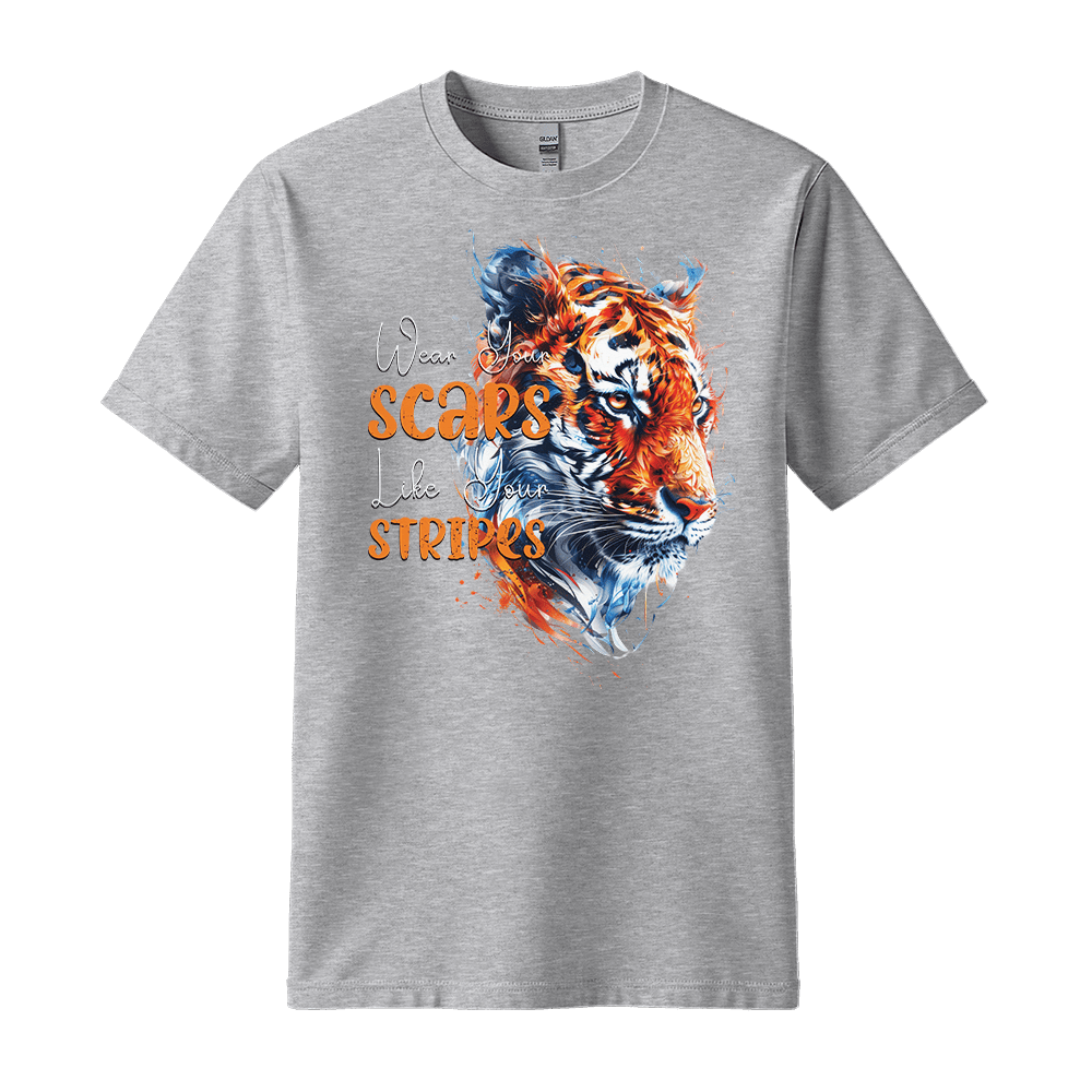 Wear Your Scars, Like Your Stripes - Tiger Unisex T-Shirt - Statement Shirt - Standard (G5000) - Sport Grey - S