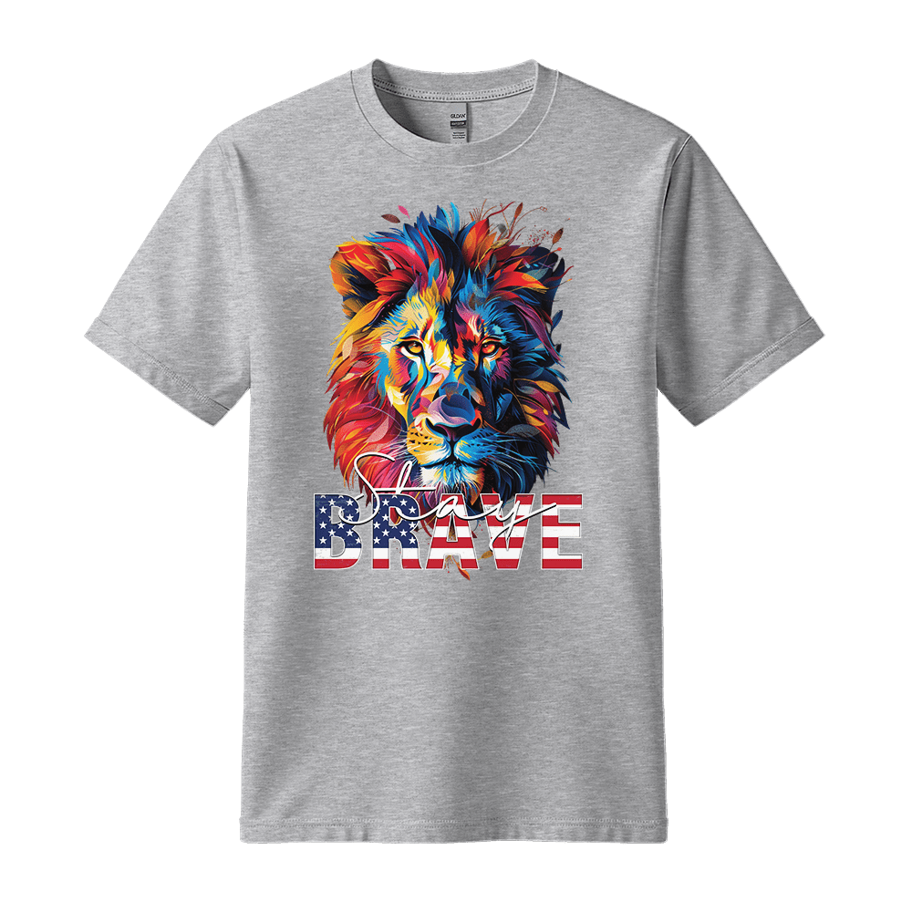 Stay Brave - Lion Unisex T-Shirt - Statement Shirt - Standard (G5000) - Sport Grey - S