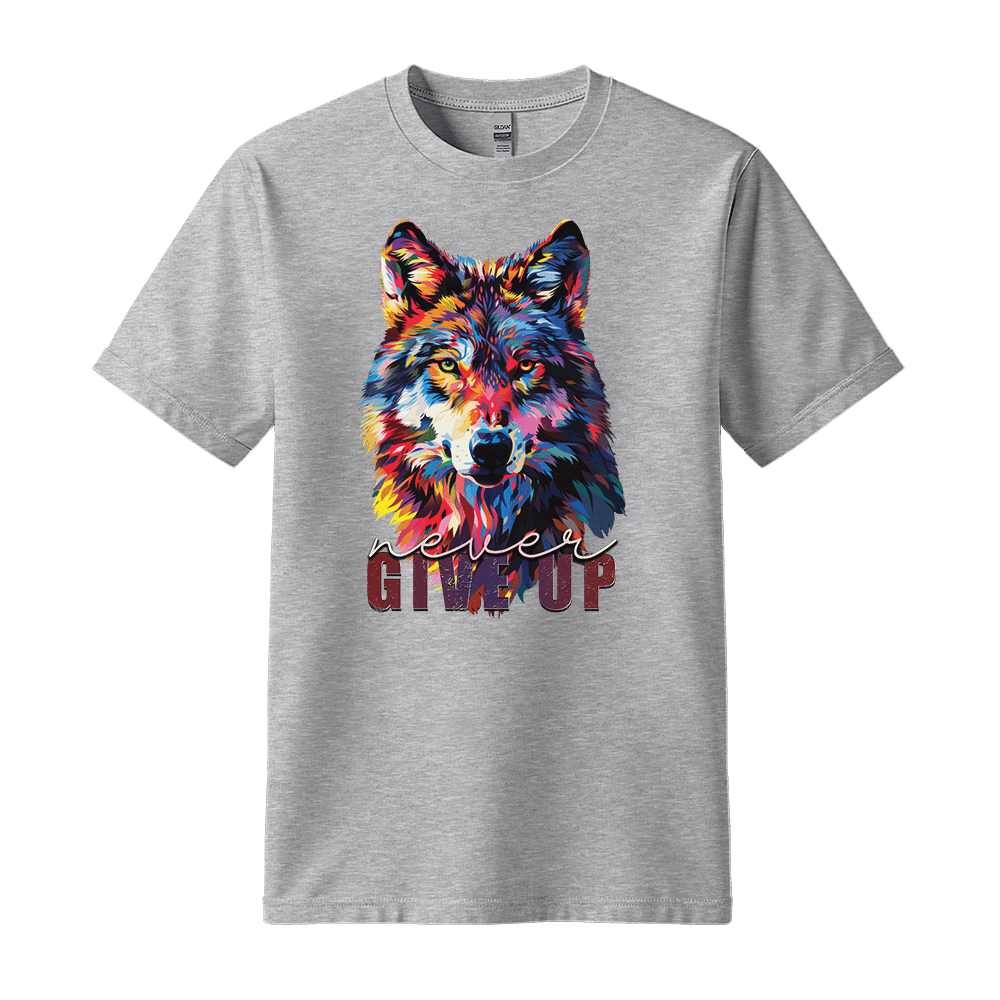 Never Give Up - Wolf Unisex T-Shirt - Inspirational Apparel - Standard (G5000) - Sport Grey - S
