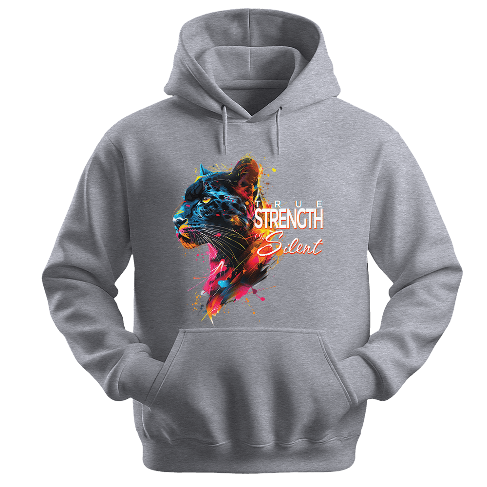 True Strength Is Silent - Panther Unisex Hoodie - Statement Hoodie - Unisex Hoodie | Gildan 18500 - Sports Grey. - S