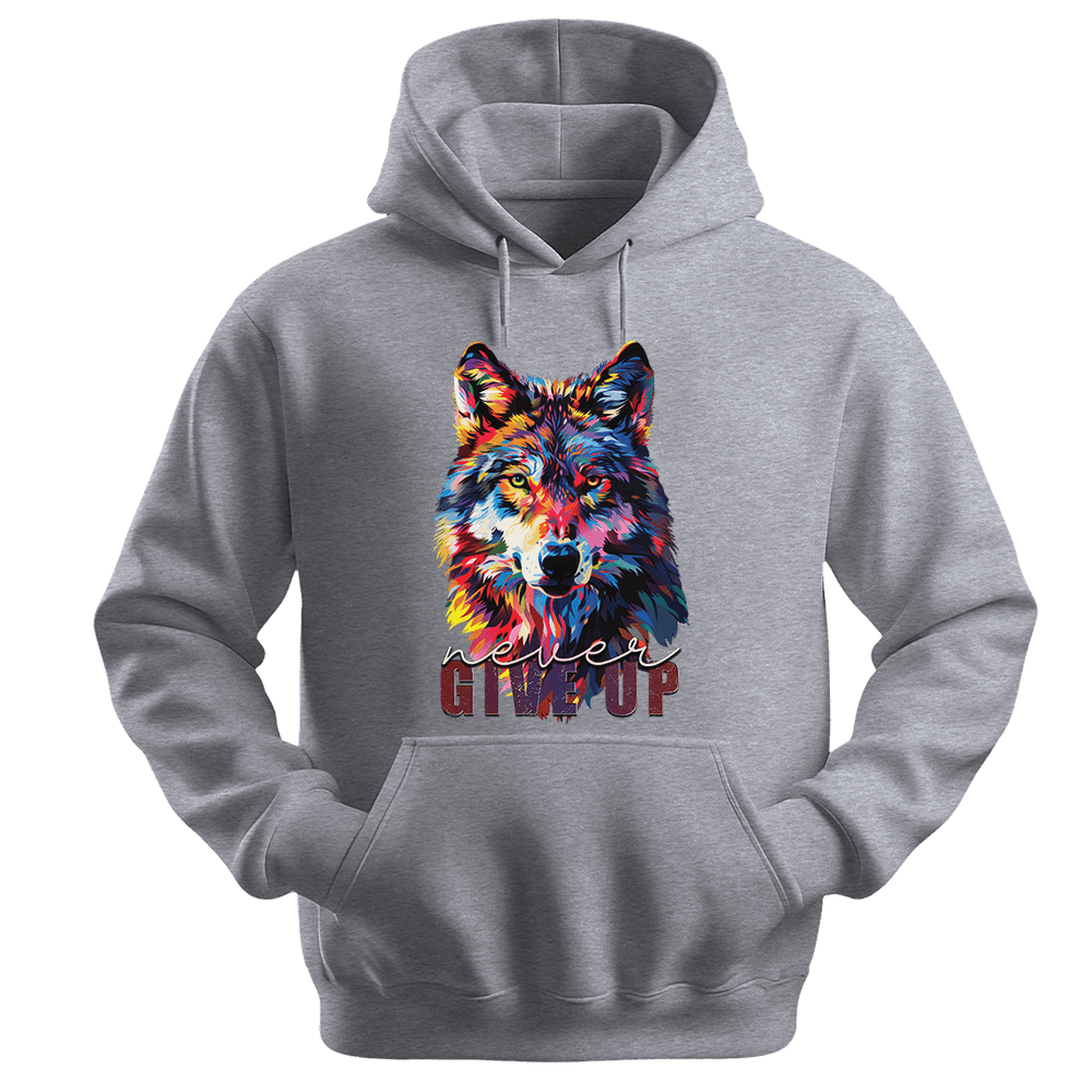 Never Give Up - Wolf Unisex Hoodie - Inspirational Apparel - Unisex Hoodie | Gildan 18500 - White. - S