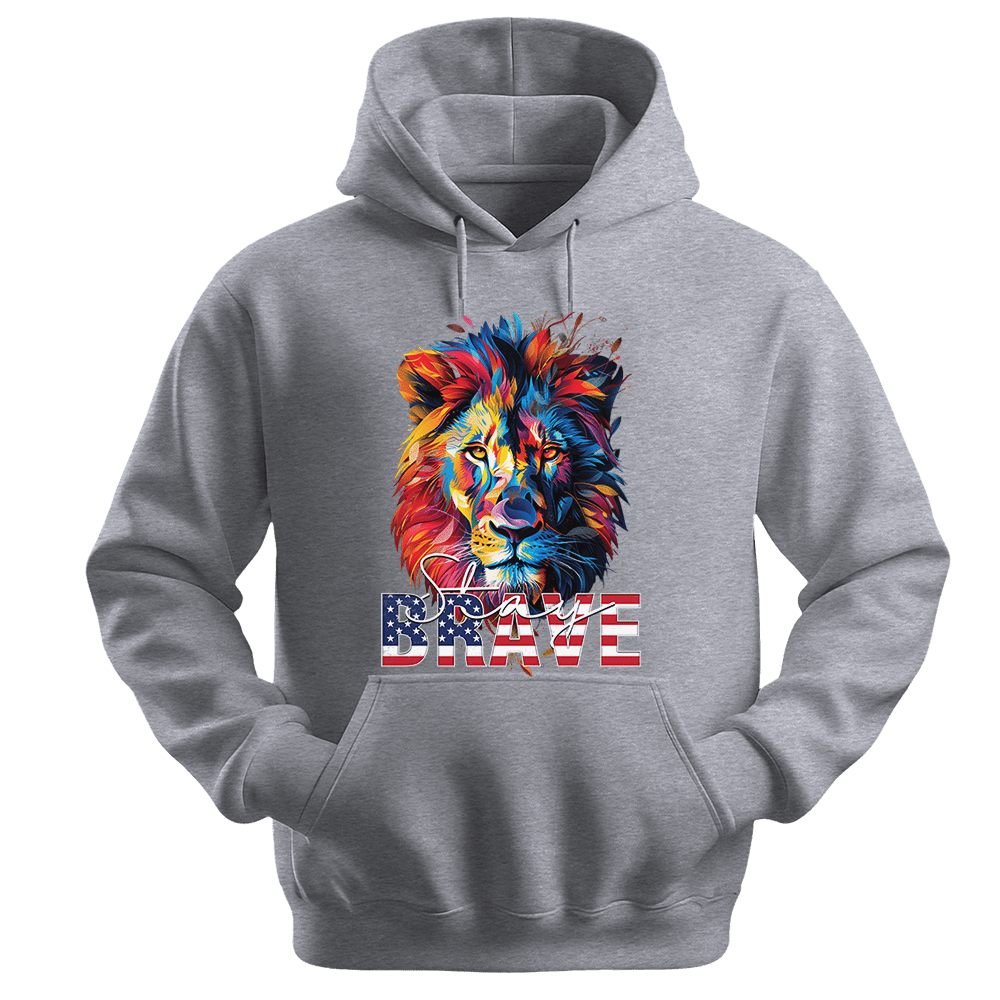 Stay Brave - Lion Unisex Hoodie - Statement Hoodie - Unisex Hoodie | Gildan 18500 - Sports Grey. - S