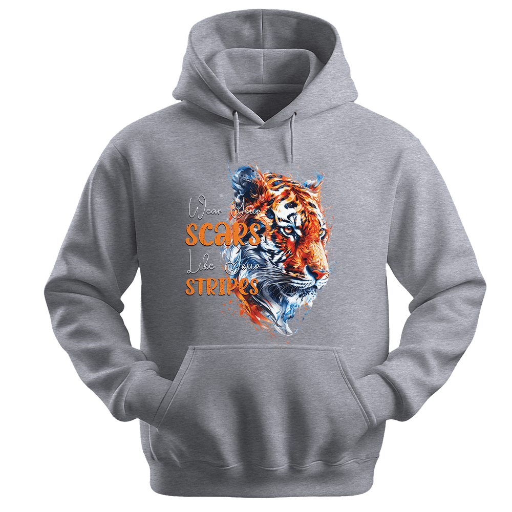 Wear Your Scars Like Your Stripes - Tiger Unisex Hoodie - Statement Hoodie - Unisex Hoodie | Gildan 18500 - Sports Grey. - S