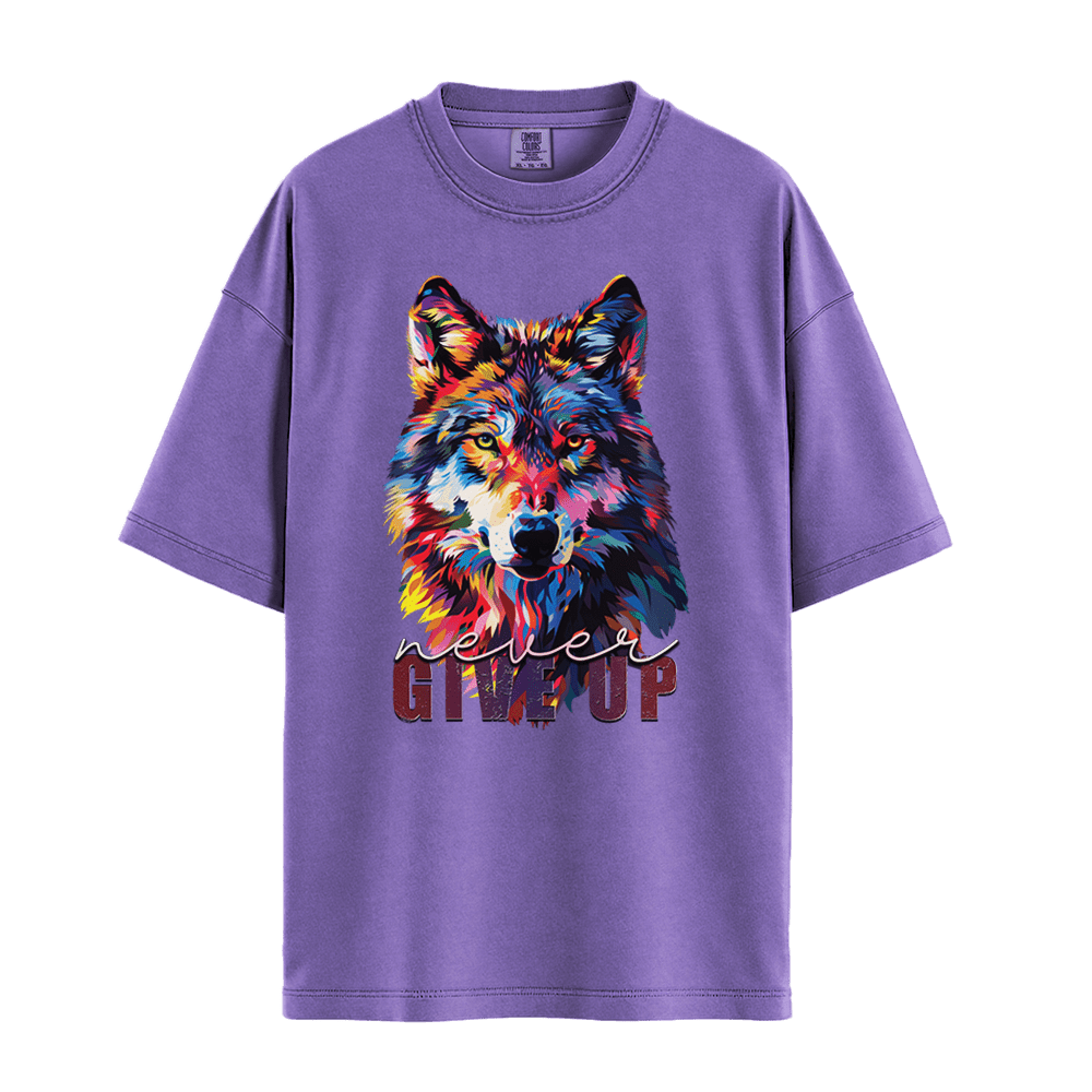 Never Give Up - Wolf Unisex T-Shirt Premium Comfort Colors - Violet