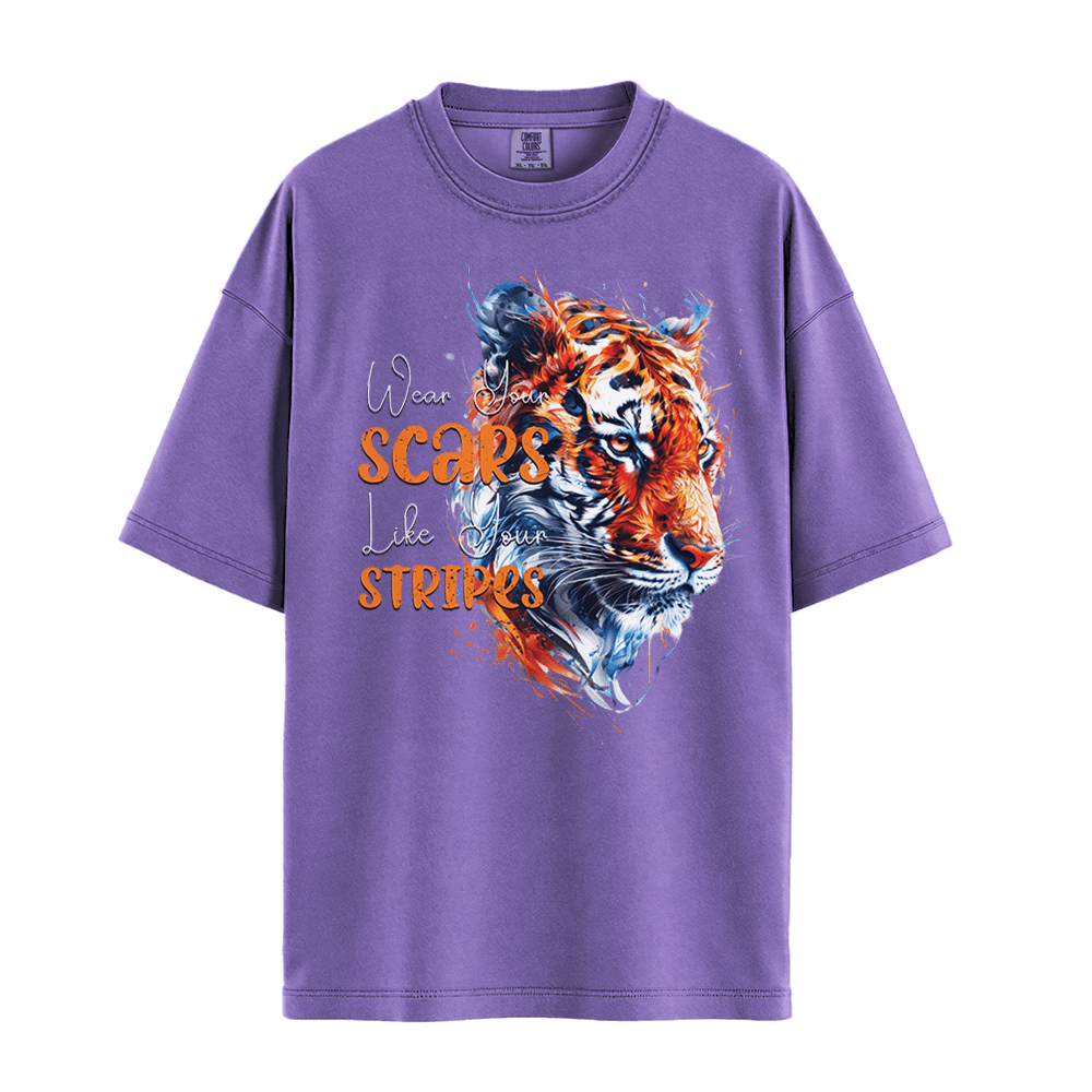 Wear Your Scars, Like Your Stripes - Tiger Unisex T-Shirt Premium Comfort Colors - Violet