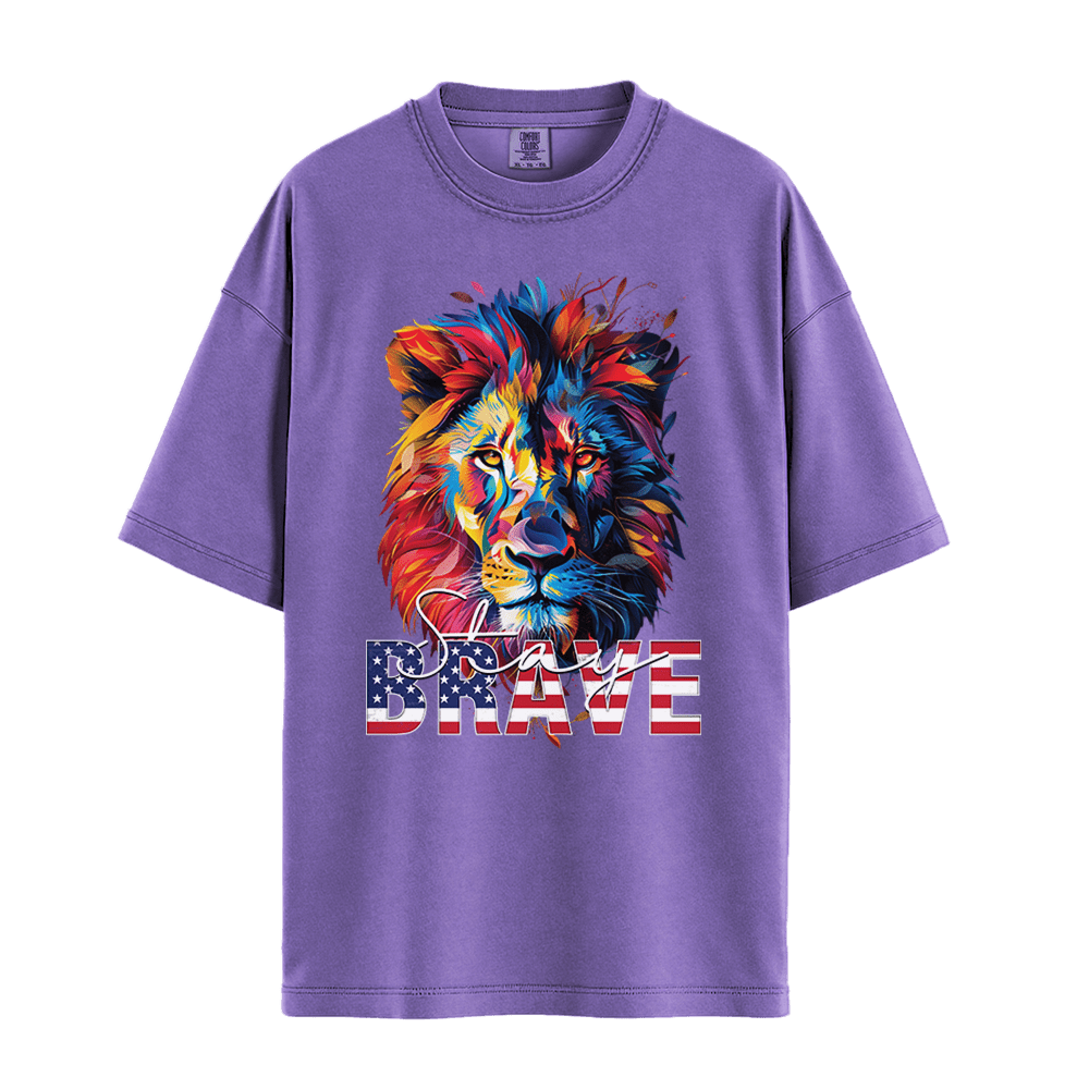 Stay Brave - Lion Unisex T-Shirt Premium Comfort Colors - Violet