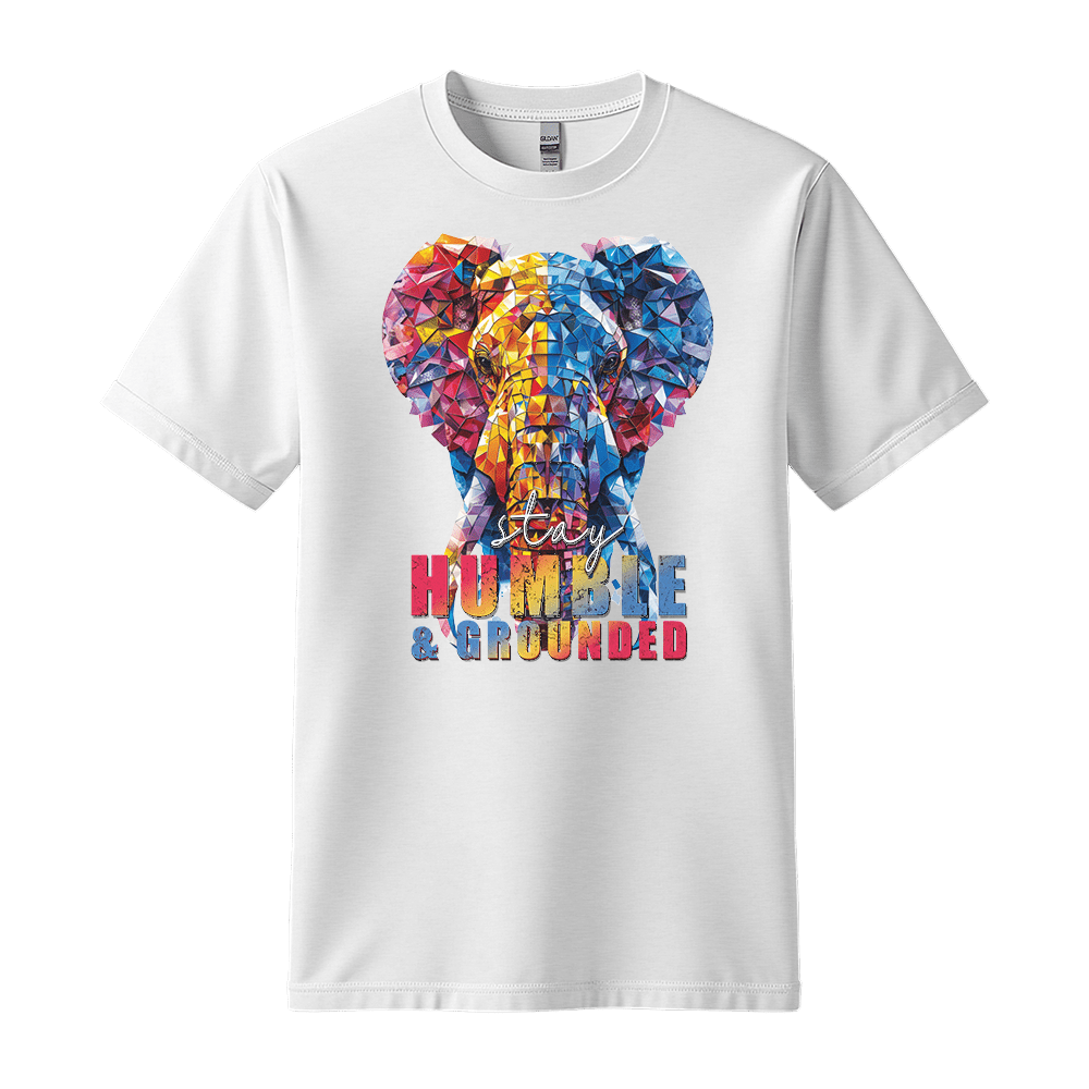 Stay Humble & Grounded - Elephant Unisex T-Shirt - Positive Shirt - Standard (G5000) - White - S