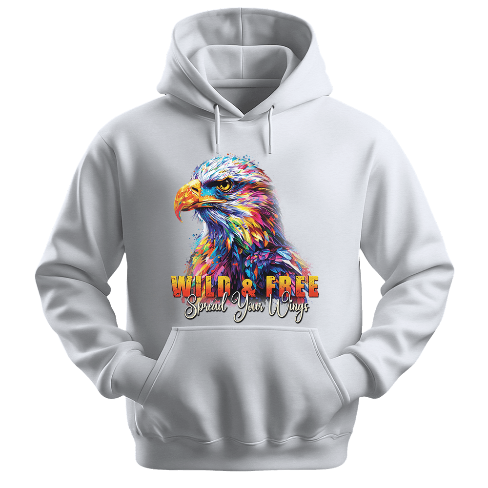 Wild & Free Spread Your Wings - Eagle Unisex Hoodie - Inspirational Apparel - Unisex Hoodie | Gildan 18500 - White. - S
