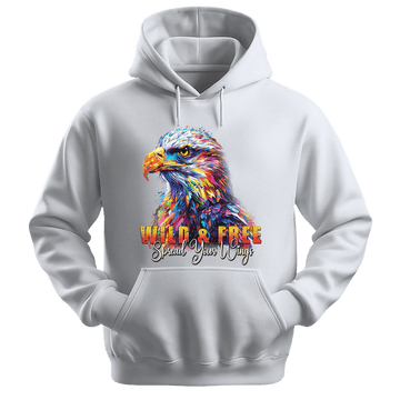 Wild & Free Spread Your Wings - Eagle Unisex Hoodie - Inspirational Apparel - Unisex Hoodie | Gildan 18500 - White. - S