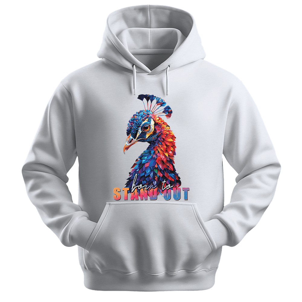 Born To Stand Out - Peacock Unisex Hoodie - Statement Hoodie - Unisex Hoodie | Gildan 18500 - White. - S