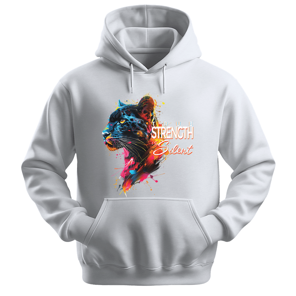 True Strength Is Silent - Panther Unisex Hoodie - Statement Hoodie - Unisex Hoodie | Gildan 18500 - White. - S