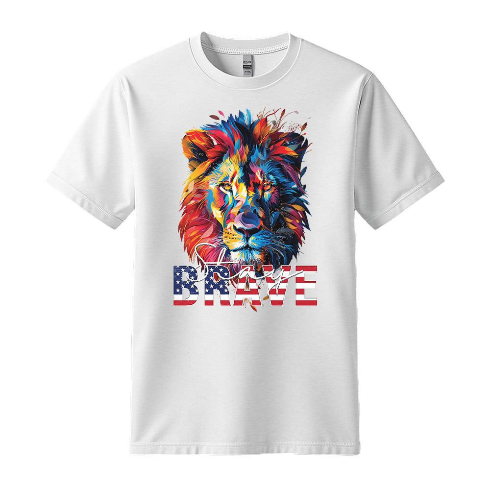 Stay Brave - Lion Unisex T-Shirt - Statement Shirt - Standard (G5000) - White - S