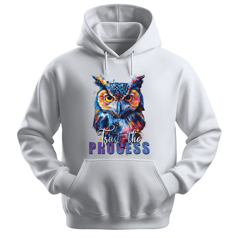Trust The Process - Owl Unisex Hoodie - Message Hoodie - Unisex Hoodie | Gildan 18500 - White. - S
