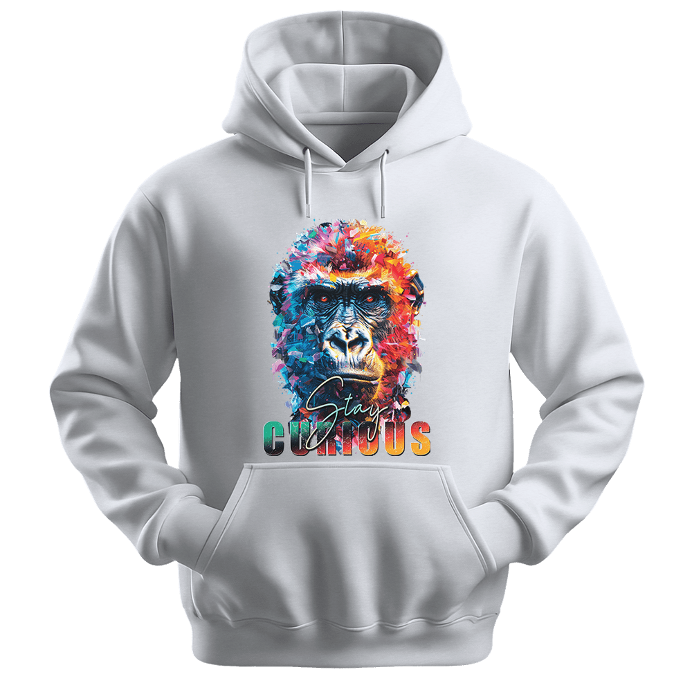Stay Curious - Gorilla Unisex Hoodie - Positive Hoodie - Unisex Hoodie | Gildan 18500 - White. - S