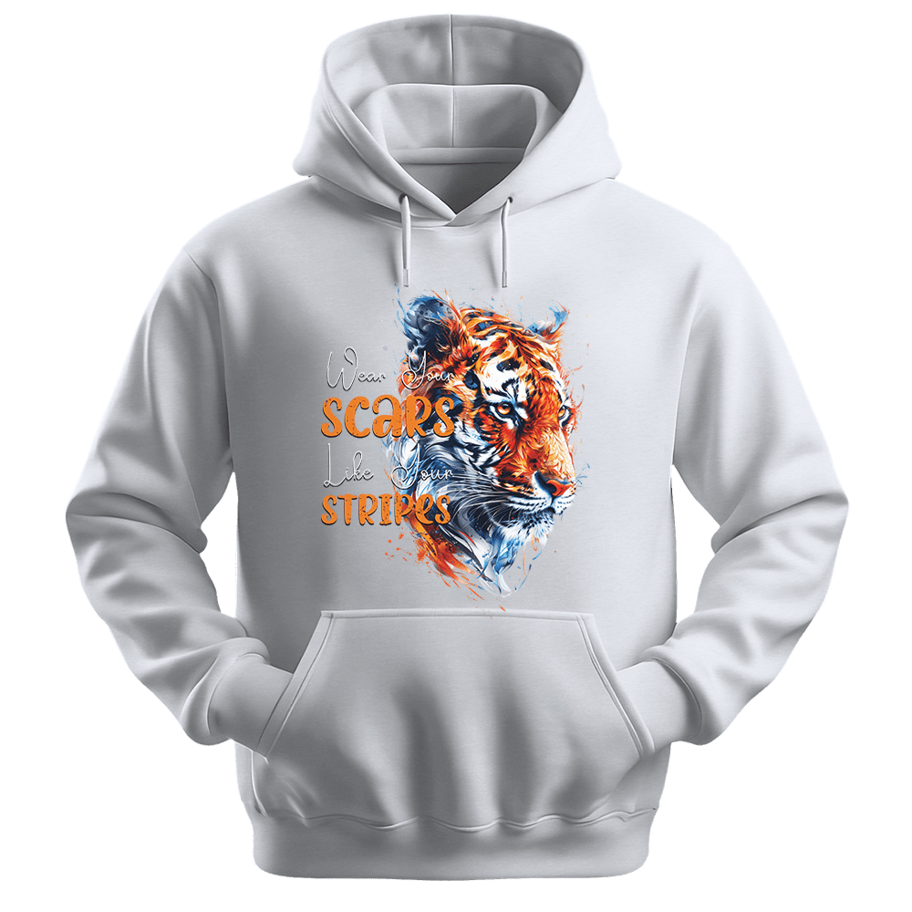 Wear Your Scars Like Your Stripes - Tiger Unisex Hoodie - Statement Hoodie - Unisex Hoodie | Gildan 18500 - White. - S