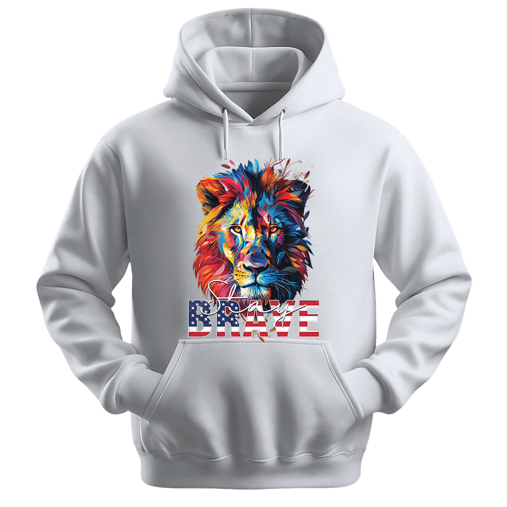 Stay Brave - Lion Unisex Hoodie - Statement Hoodie - Unisex Hoodie | Gildan 18500 - White. - S
