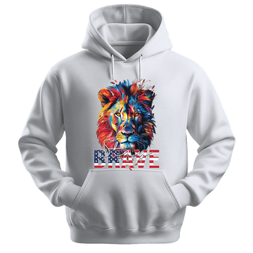 Stay Brave - Lion Unisex Hoodie - Statement Hoodie - Unisex Hoodie | Gildan 18500 - White. - S