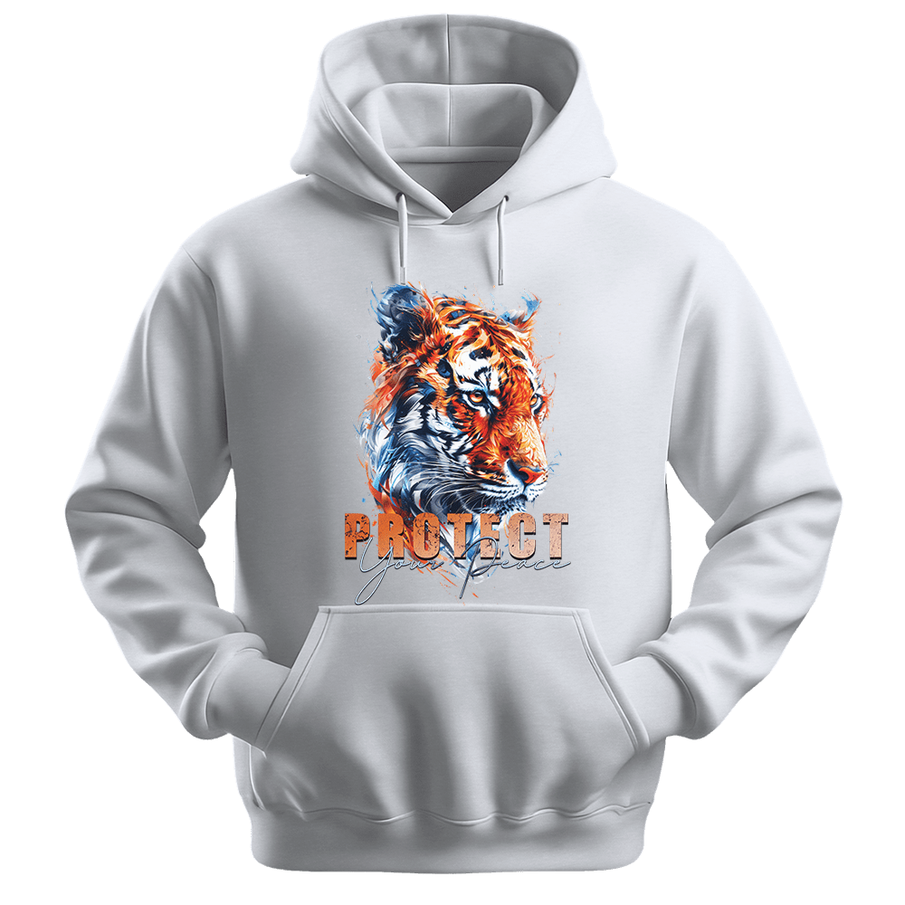 Protect Your Peace - Tiger Unisex Hoodie - Good Vibes Clothing - Unisex Hoodie | Gildan 18500 - White. - S