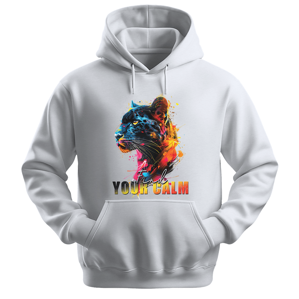 Find Your Calm - Panther Unisex Hoodie - Good Vibes Clothing - Unisex Hoodie | Gildan 18500 - White. - S