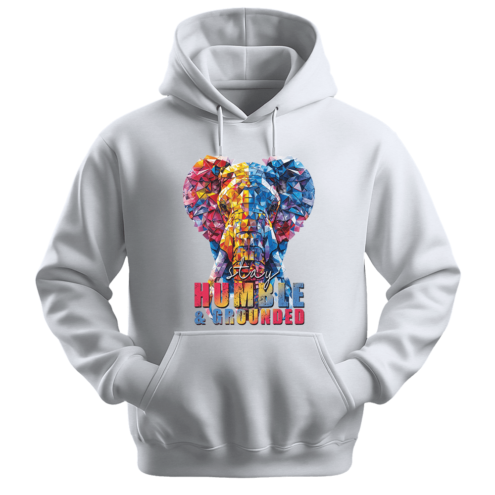 Stay Humble & Grounded - Elephant Unisex Hoodie - Positive Hoodie - Unisex Hoodie | Gildan 18500 - White. - S