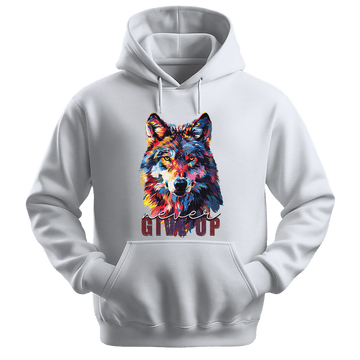 Never Give Up - Wolf Unisex Hoodie - Inspirational Apparel - Unisex Hoodie | Gildan 18500 - White. - S