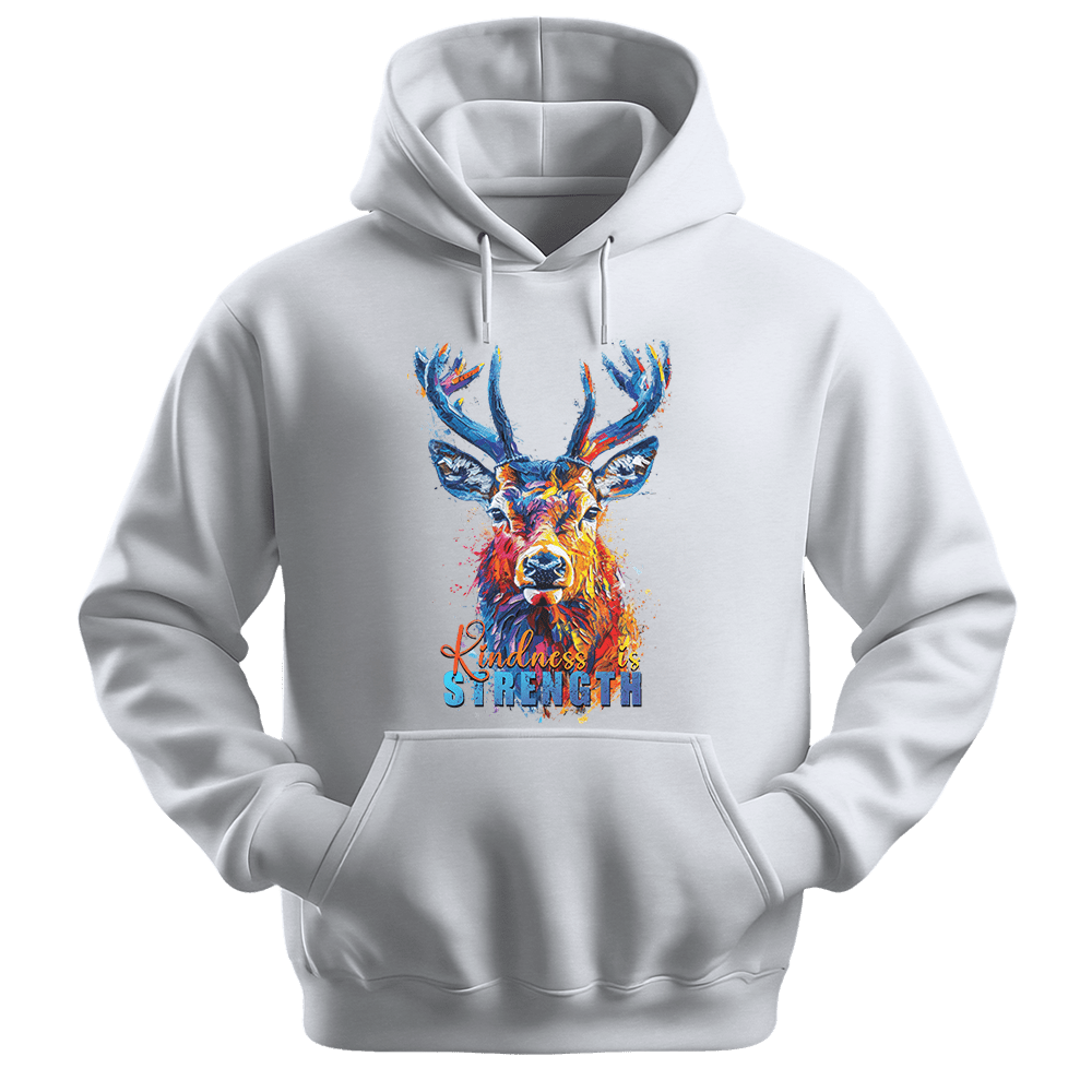 Kindness Is Strength - Deer Unisex Hoodie - Positive Hoodie - Unisex Hoodie | Gildan 18500 - White. - S